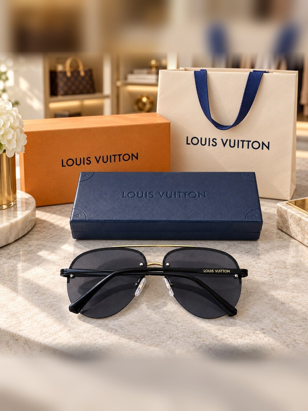 Louis Vuitton Black Gold Pilot Shades - Picture 6 of 6